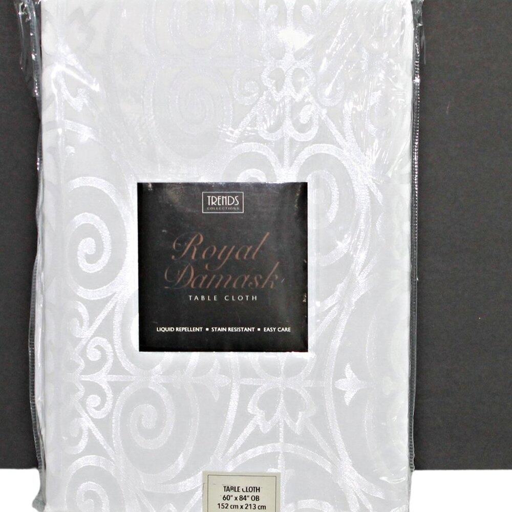 Trends Collection Royal Damask Tablecloth Oblong White Shimmer 60 in X 84 in